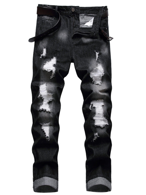 Men's Slim Fit Jeans - Black Denim Distressed Everyday 424101