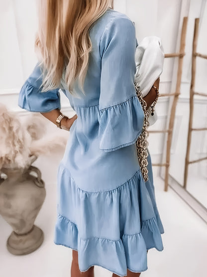 European And American Women'S Fashionable Ruffled Denim Dress