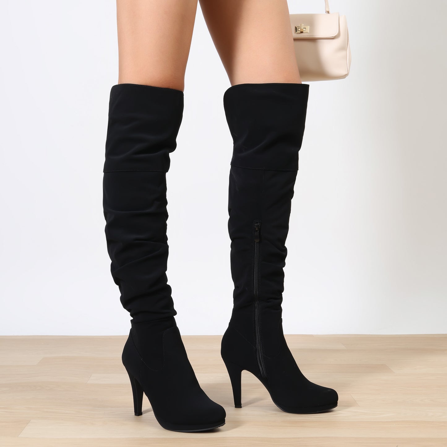 DREAM PAIRS Women's Black Thigh High Chunky Heel Platform Over The Knee Boots Size 9.5 M