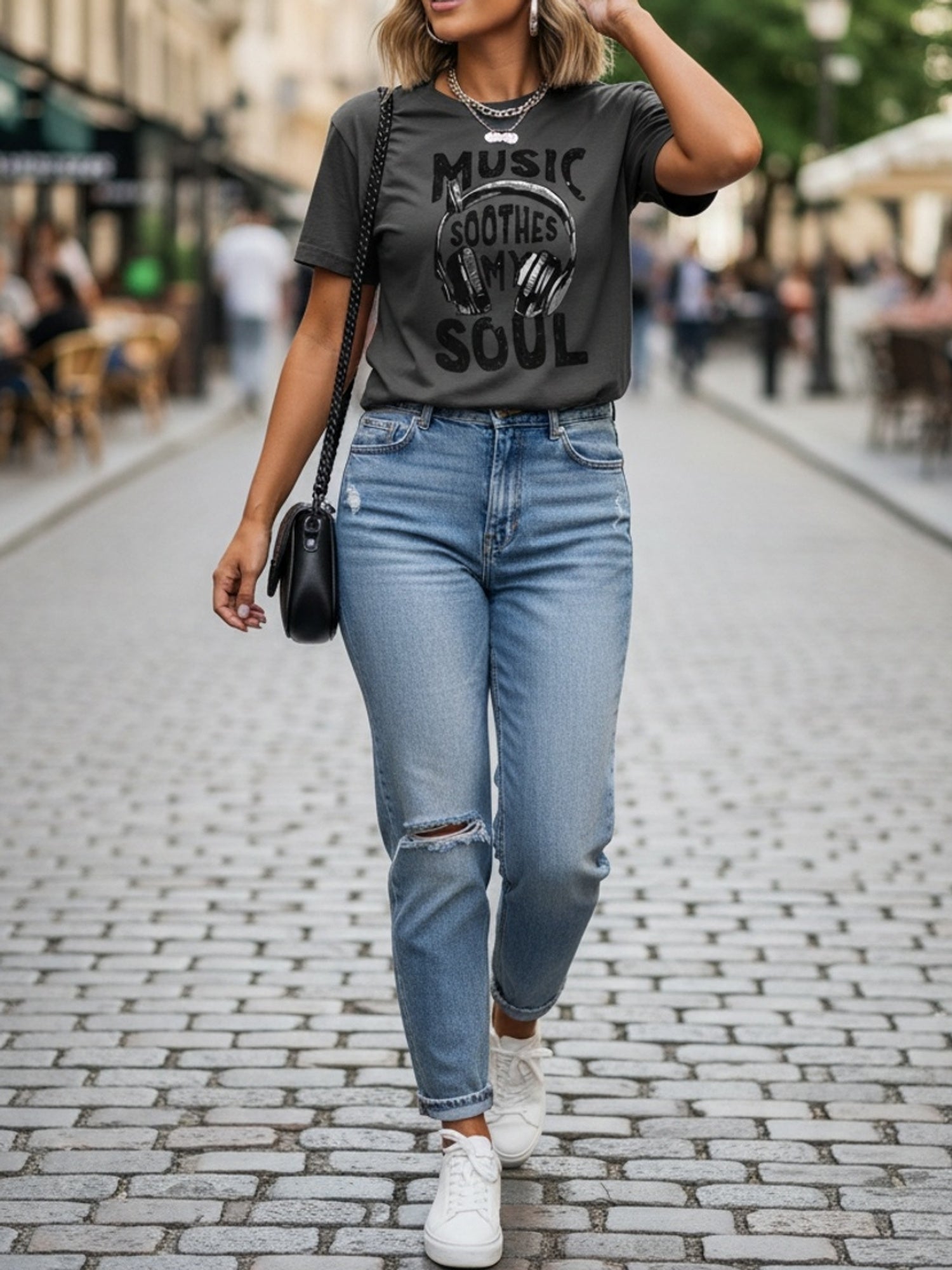 "MUSIC SOOTHES MY SOUL" Headphone Print Orange T- Shirt, From Local Warehouse, Merging Western Clothing Music- Inspired Themes, Music Fans, S- XXL