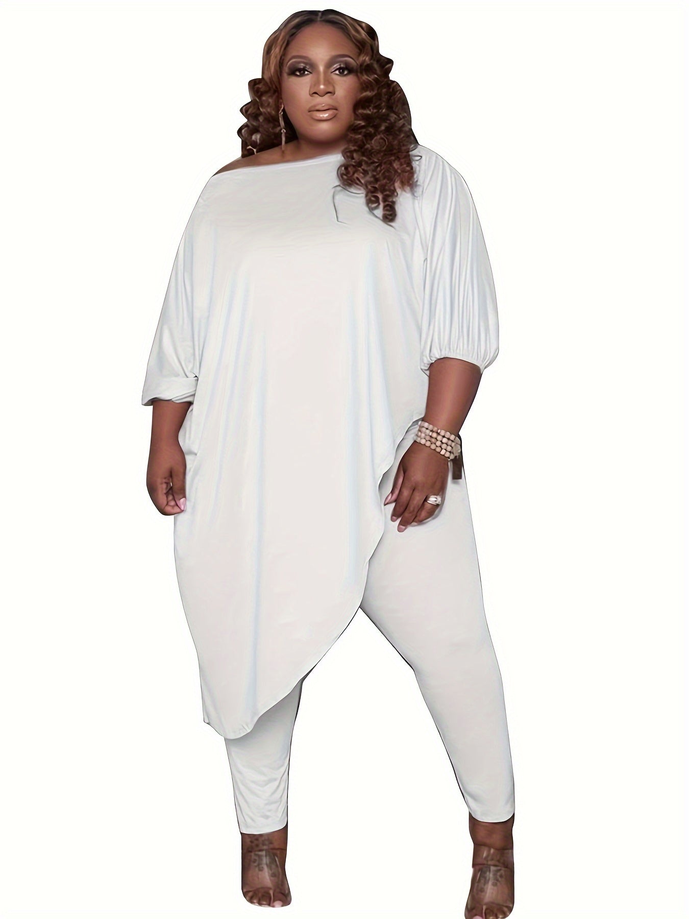 Plus Size, 1pc Plus Size Women's Clothing, Elastic, Soft And Comfortable, Skin-friendly And Breathable, Simple But Elegant, You Can Casually Match with Flats Or High Heels, Suitable for Leisure, Shopping, S,, And So On