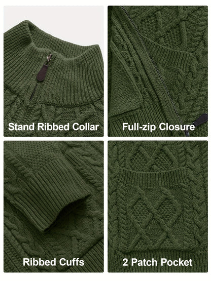 Men'S Cardigan Sweater, Solid Color Cable Knit Full Zipper Sweater, Casual And Warm Sweater For Autumn And Winter, A Good Gift For Friends, Or A Blind Box Gift.