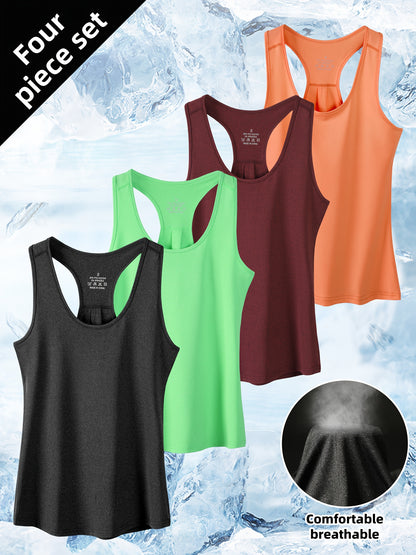 New 4pcs Set of Sleeveless Racerback Tank Tops for Women, Suitable for Sports, Running, And Yoga, Featuring Quick-Dry Fabric for Summer