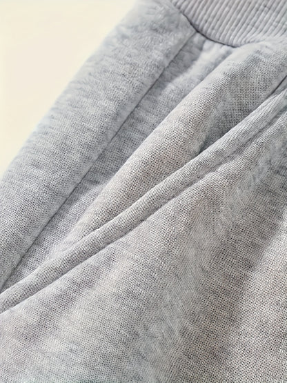 Casual Hoodie And Sweatpants Set - Fleece Lining, Long Sleeves, Printed Design | Machine Washable