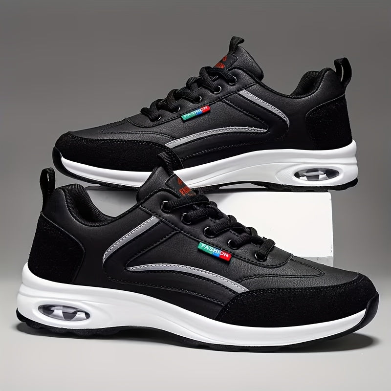 [Men's Fashion Sneakers] Men's Fashion Sneakers - Lace-up Design, PU Material, Comfortable Lining, Non-slip Casual Style, Soft-soled Running Shoes, Suitable for Outdoor Activities
