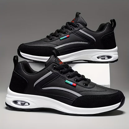 [Men's Fashion Sneakers] Men's Fashion Sneakers - Lace-up Design, PU Material, Comfortable Lining, Non-slip Casual Style, Soft-soled Running Shoes, Suitable for Outdoor Activities