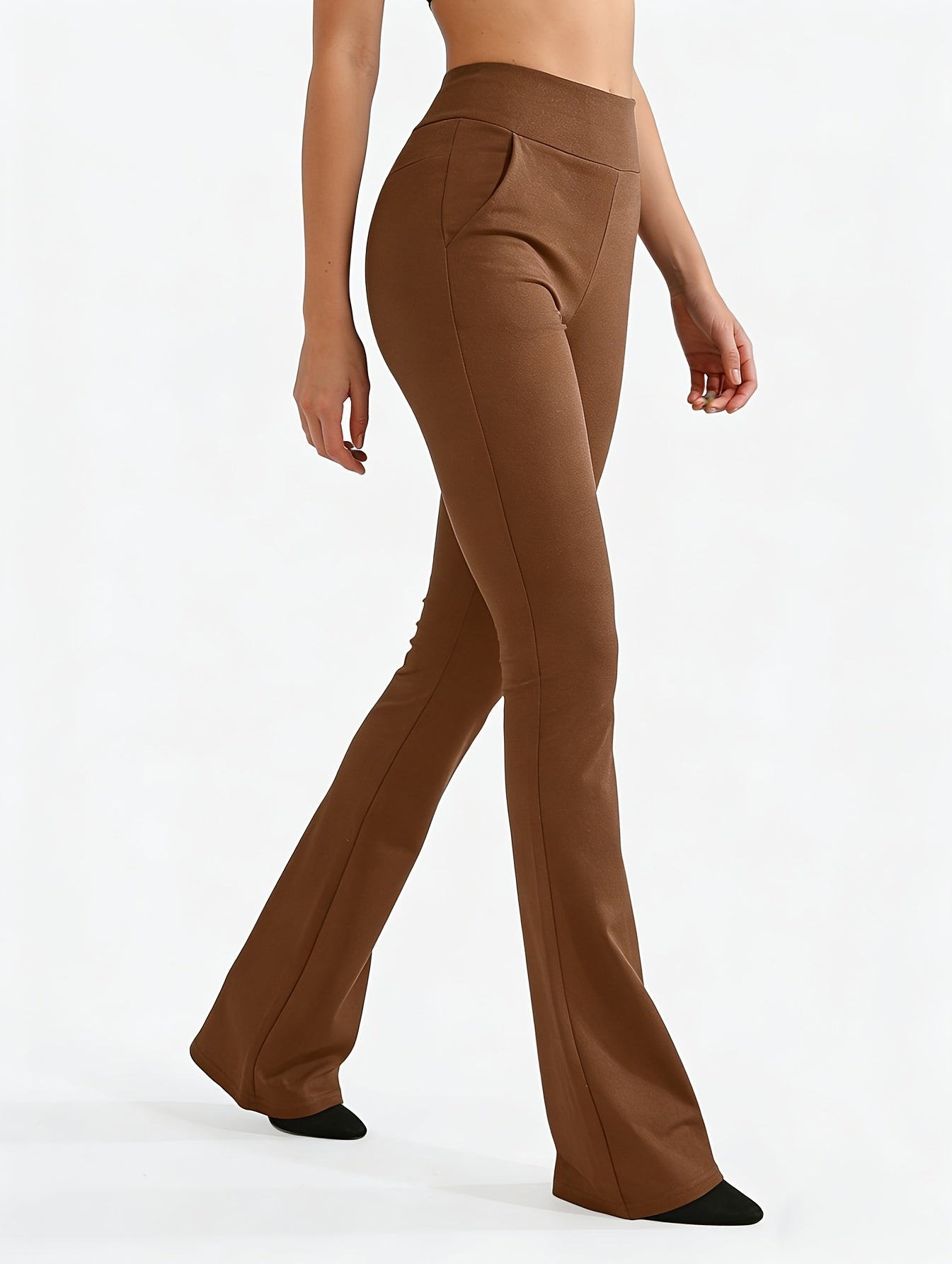 3pcs Multicolor Women'S High-Waist Flare Pants Set, with Pockets, Waist-Cinching Athletic Leggings, Smooth Comfortable Athletic Pants, Suitable for Gym, Running, Casual And Daily Wear