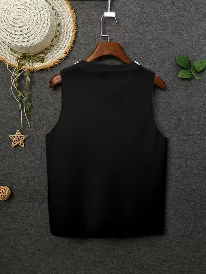 [Plus Size Tank Top] Plus Size - Ladies' Spring/Summer Fashion Nail Bead Solid Color Sleeveless Tank Top Elegant Breathable Large Top