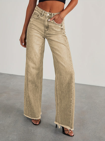 Women's High-Waisted Wide Leg Jeans - Casual Baggy Stretch Denim Pants with Pockets