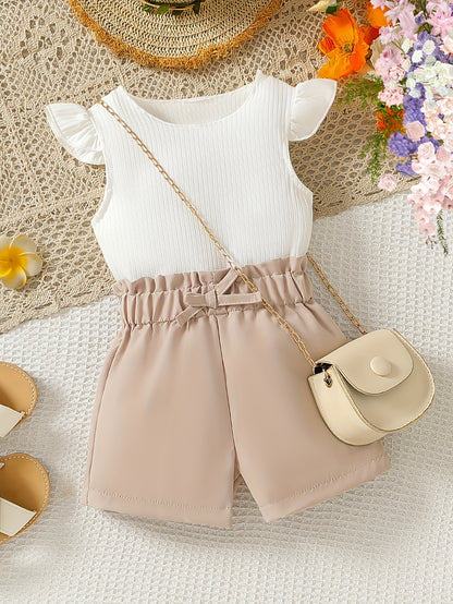 Toddler Girls' Clothing: Cute Baby Girl's Round-neck Sleeveless T-shirt + Shorts Two-piece Set, Little Girl's Summer Casual Set, Perfect for Outdoor