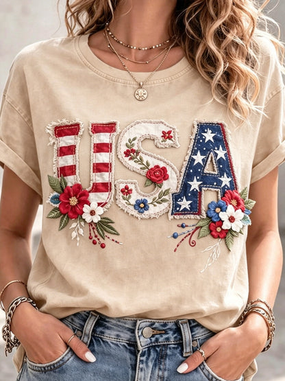 USA 250Th Anniversary Women'S Independence Day Patriotic T-Shirt, 2D Print Casual Short-Sleeve Crewneck Tee for July 4Th Celebrations