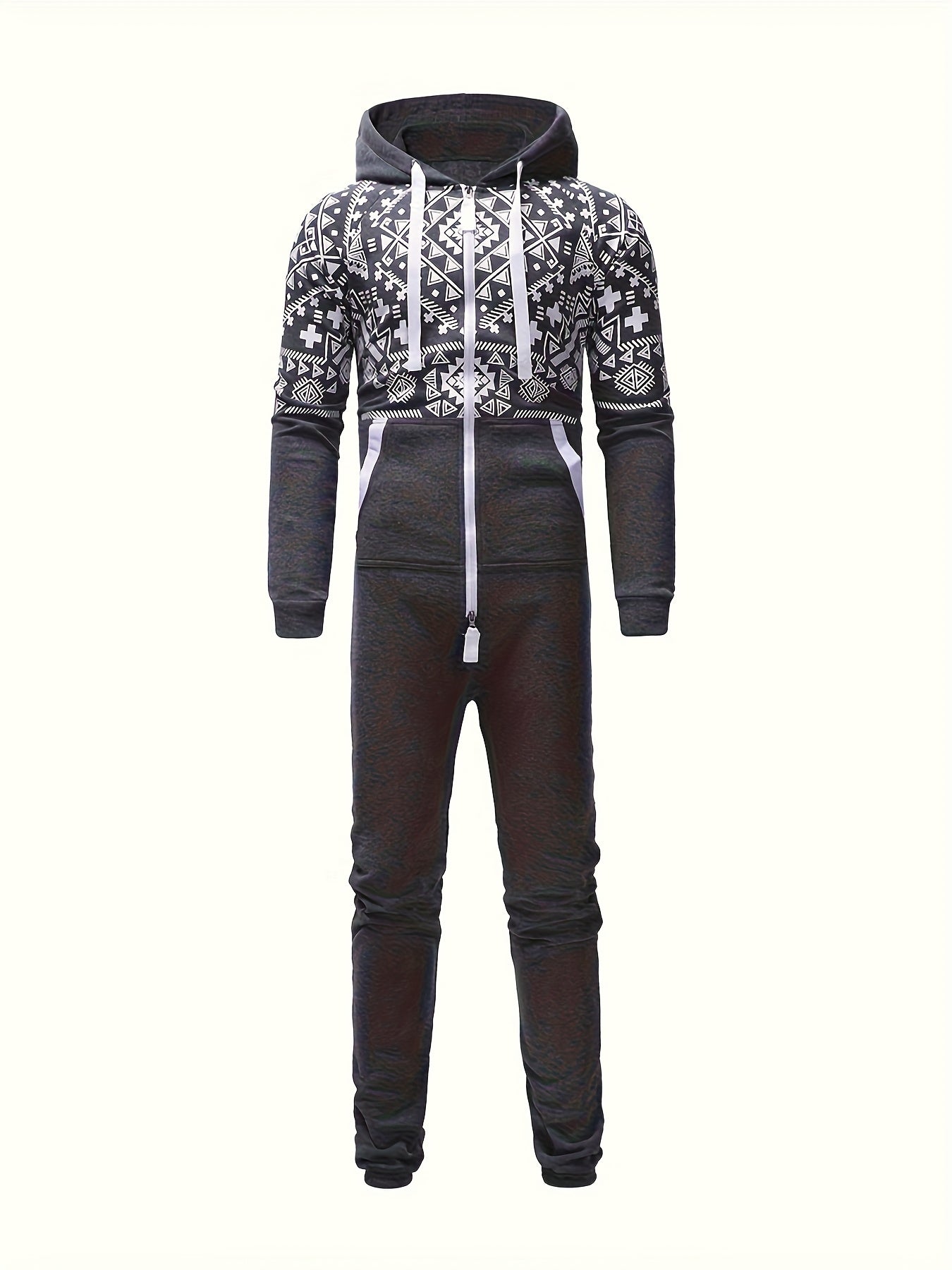 Lkwxsai Men'S Hooded Fleece Lining Jumpsuit, Long Sleeve Full Zipper Overalls with Kangaroo Pockets