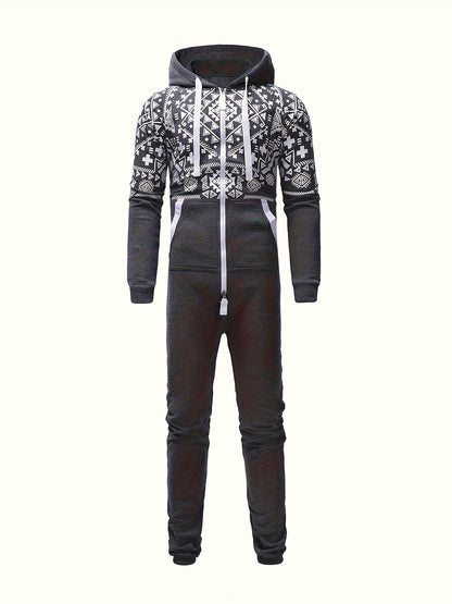 Lkwxsai Men'S Hooded Fleece Lining Jumpsuit, Long Sleeve Full Zipper Overalls with Kangaroo Pockets