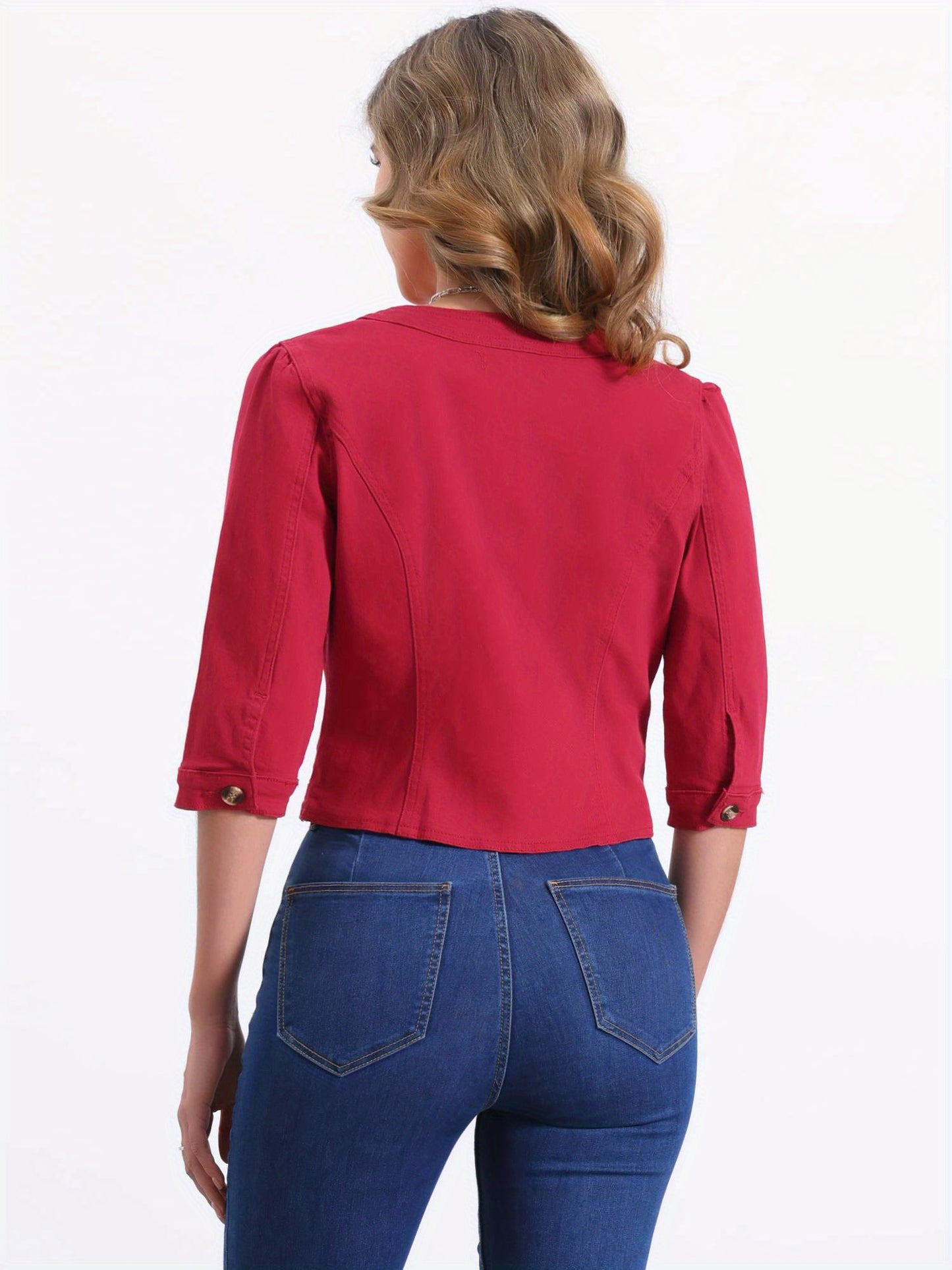 Denim Jacket for Women' S Collarless 2025 Cardigan 3/4 Sleeve Crop Jean Jackets