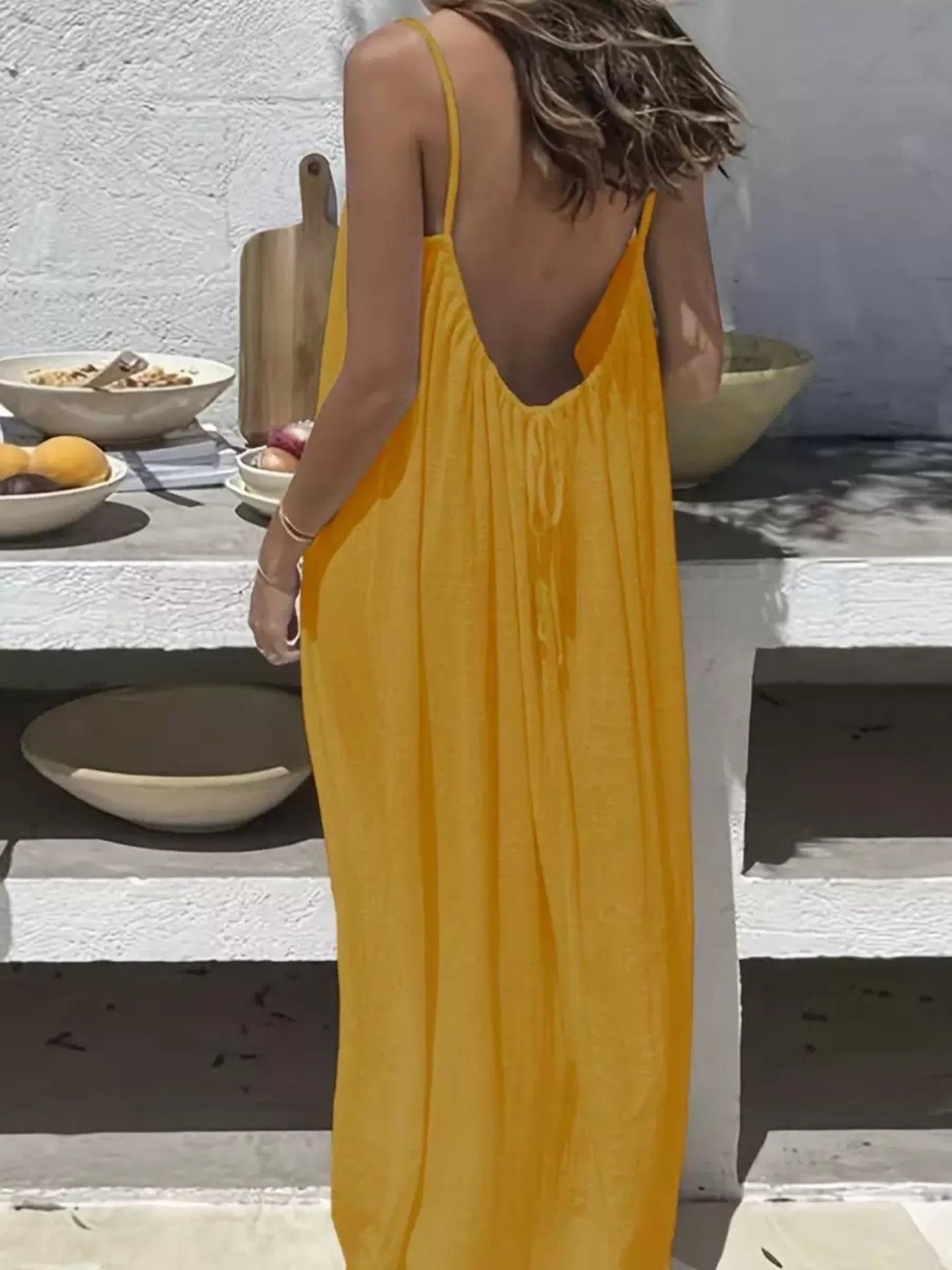 Plus Size - Plus Size - 2026 New Women'S Camisole Backless Loose Long Home Wear Dress | Beach Skirt Swimsuit, V-neck, Sleeveless, Medium Stretch Fabric, Random Print, Straight Hem, Elegant Style for Spring/Summer