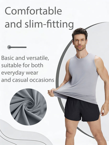 Men's Solid Color Tank Top - Crew Neck Sleeveless