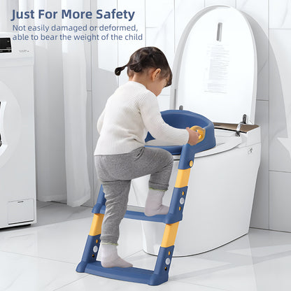 Toilet Potty Training Seat with Step Stool Ladder, Safe & Comfortable Potty Chair with Anti-Slip Design, Adjustable Height, Soft Cushion, Foldable for Easy Storage
