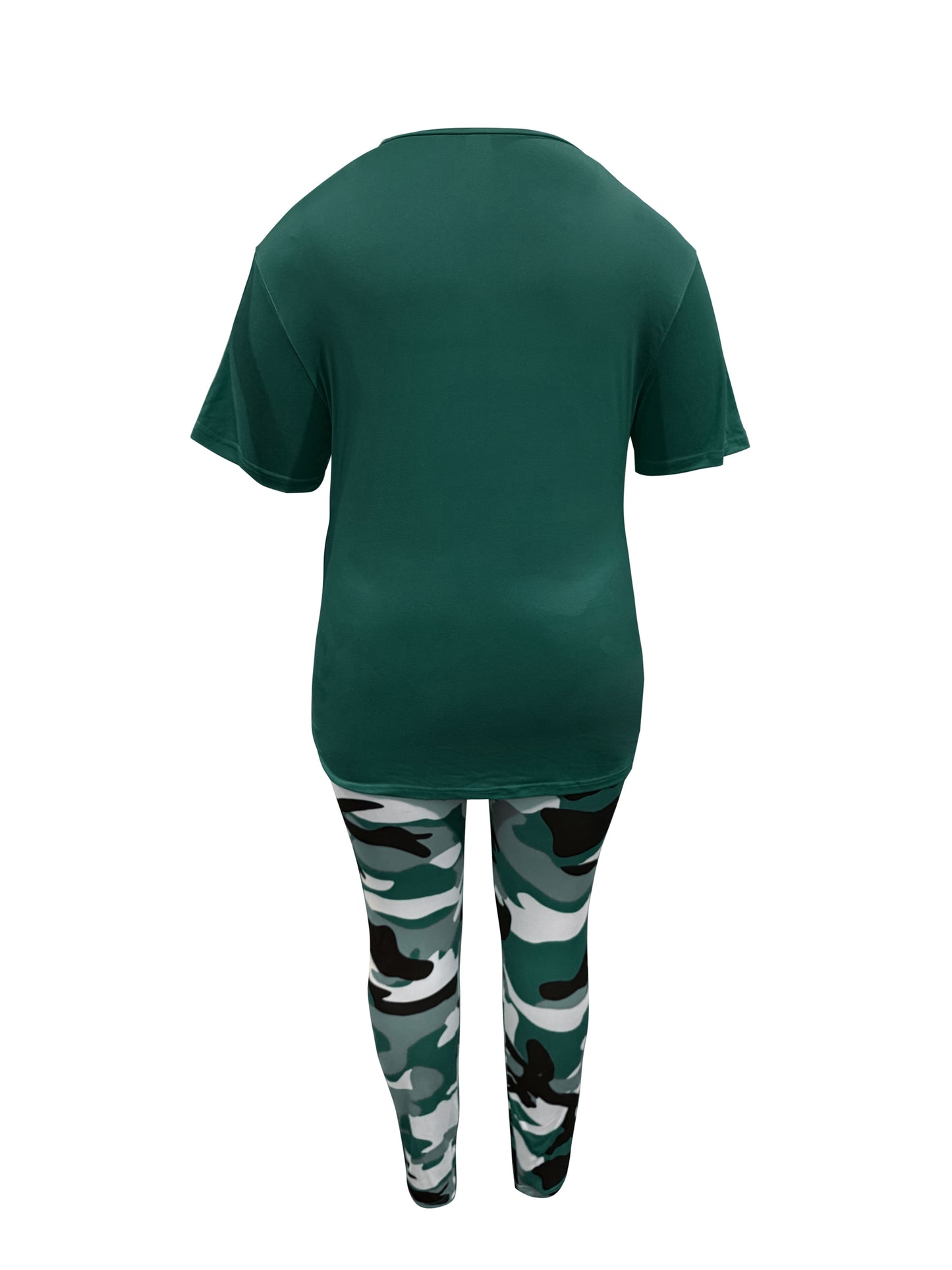 Plus Size - LADIES' Plus Size Daily Fashion Casual Set: Letter Print Crew Neck Short Sleeve T-shirt + Camouflage Long Pants With Pockets