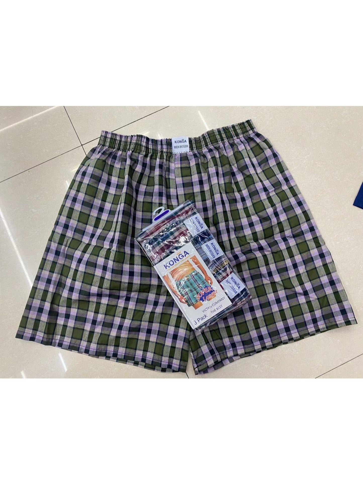 konga Men's 6-pack mixed color plaid print cotton boxer briefs