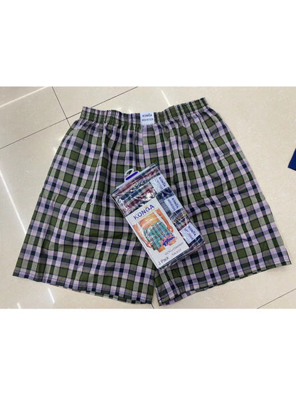konga Men's 6-pack mixed color plaid print cotton boxer briefs