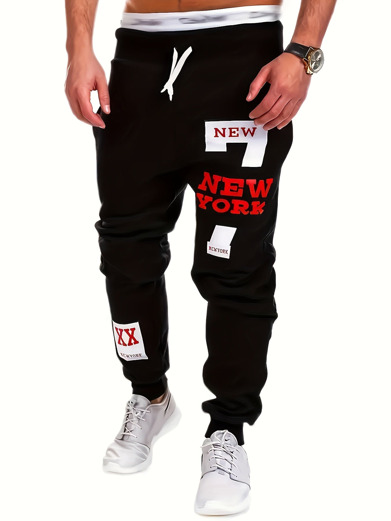 2025 Men'S Edition Solid Color Jogging Pants Featuring Dual Side Pockets And a Drawstring, Stylish Casual Trousers with 'NEW YORK' Print, Ideal for Outdoor Activities