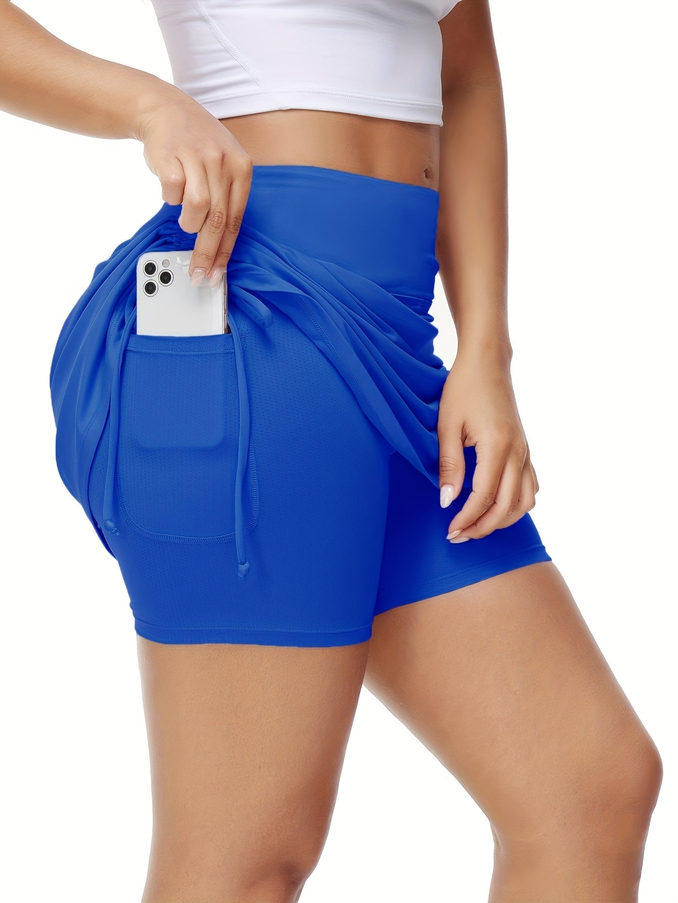 Women'S Athletic Skirt With Shorts, Mid-Length Tennis Golf Skorts, Adjustable Side Ruched, Anti-Exposure, Quick-Dry Fabric For Yoga Fitness Running