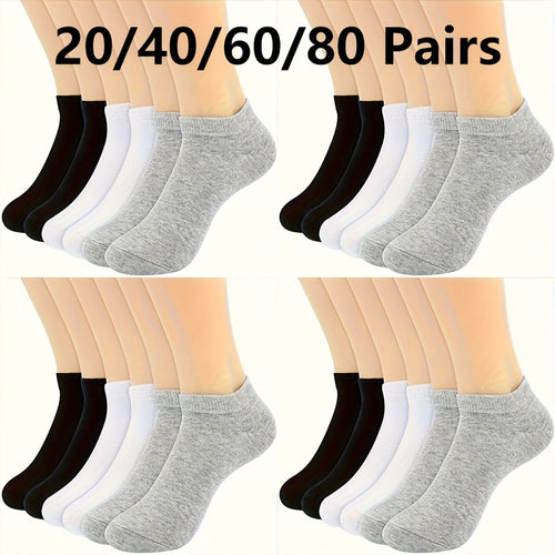 20/40/60/80 Short Men'S Socks Black And White Sports Easy Solid Color Low Cut Trendy Versatile Classic Socks Sweat Absorbing Breathable Shallow Mouth Socks