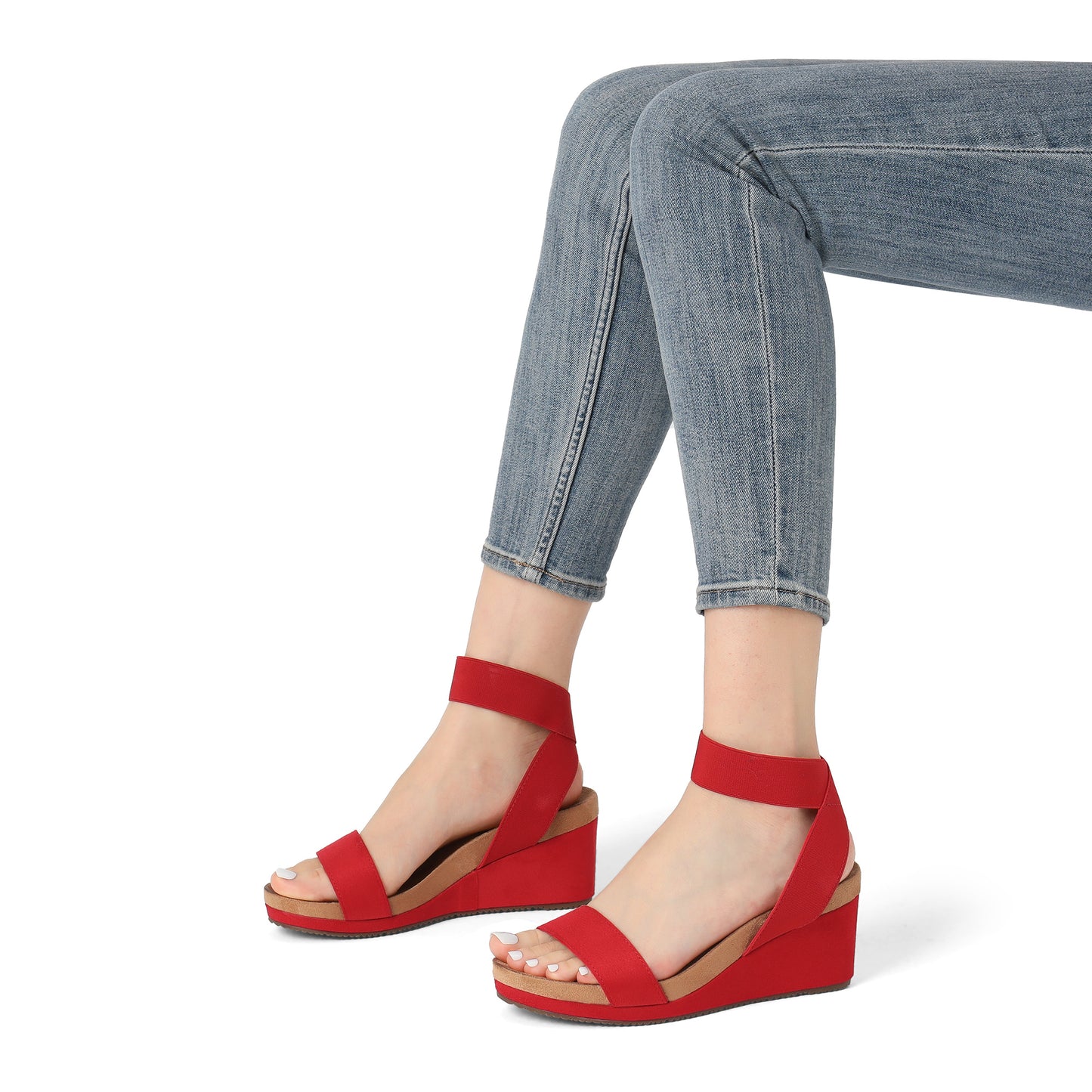 Womens Open Toe Elastic Ankle Strap Platform Wedge Sandal, Comfortable Versatile for everyday wear, meeting friends, running errands, and other occasions with wrap dresses, jeans, skirts, shorts, jumpsuits