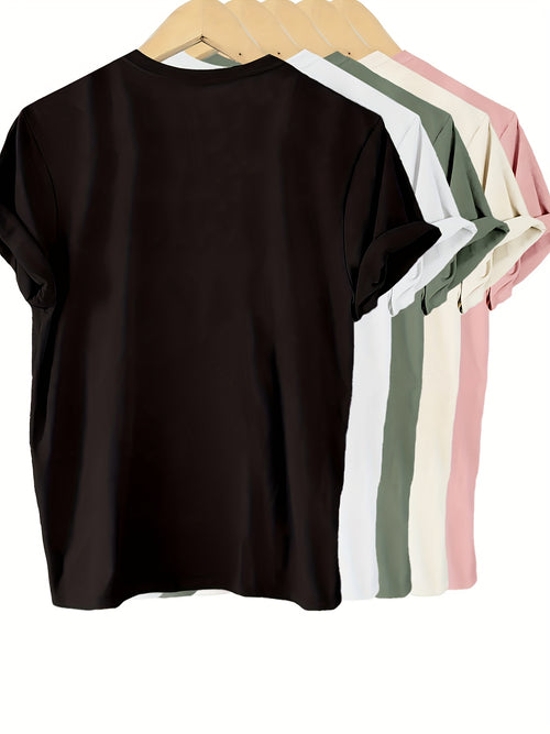 5-Item Collection 100% Crew Neck Cozy And Stylish T-Shirt - Gentle, Airy, Perfect for Gifting And Everyday Wear - Women'S Essential Apparel