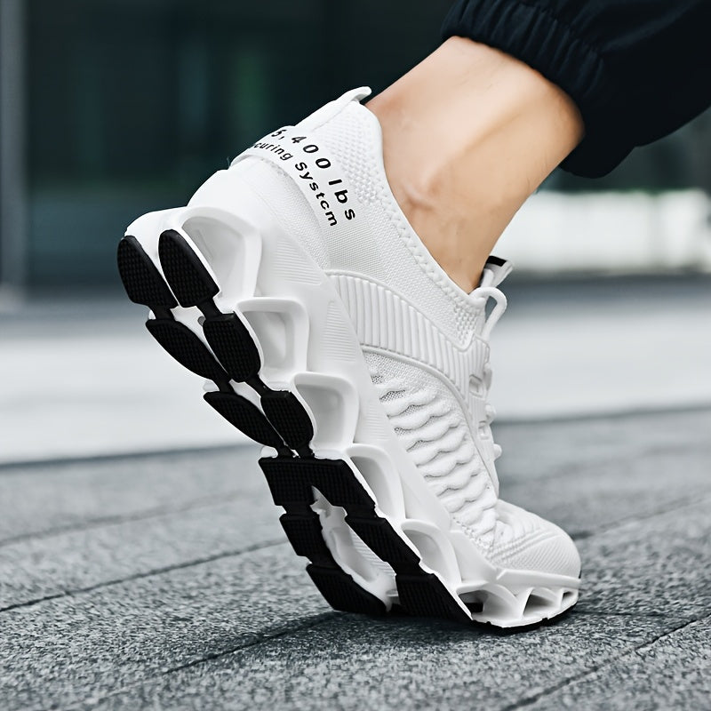 Men's Breathable Road Running Shoes - Lightweight And Comfortable Sole for Hiking And Walking | Low-Top Special Fish Scale Design Fabric Upperamp; Durable Outsole Four-Season Universal Black/White Casual Sports Shoes, Lace-Up Design