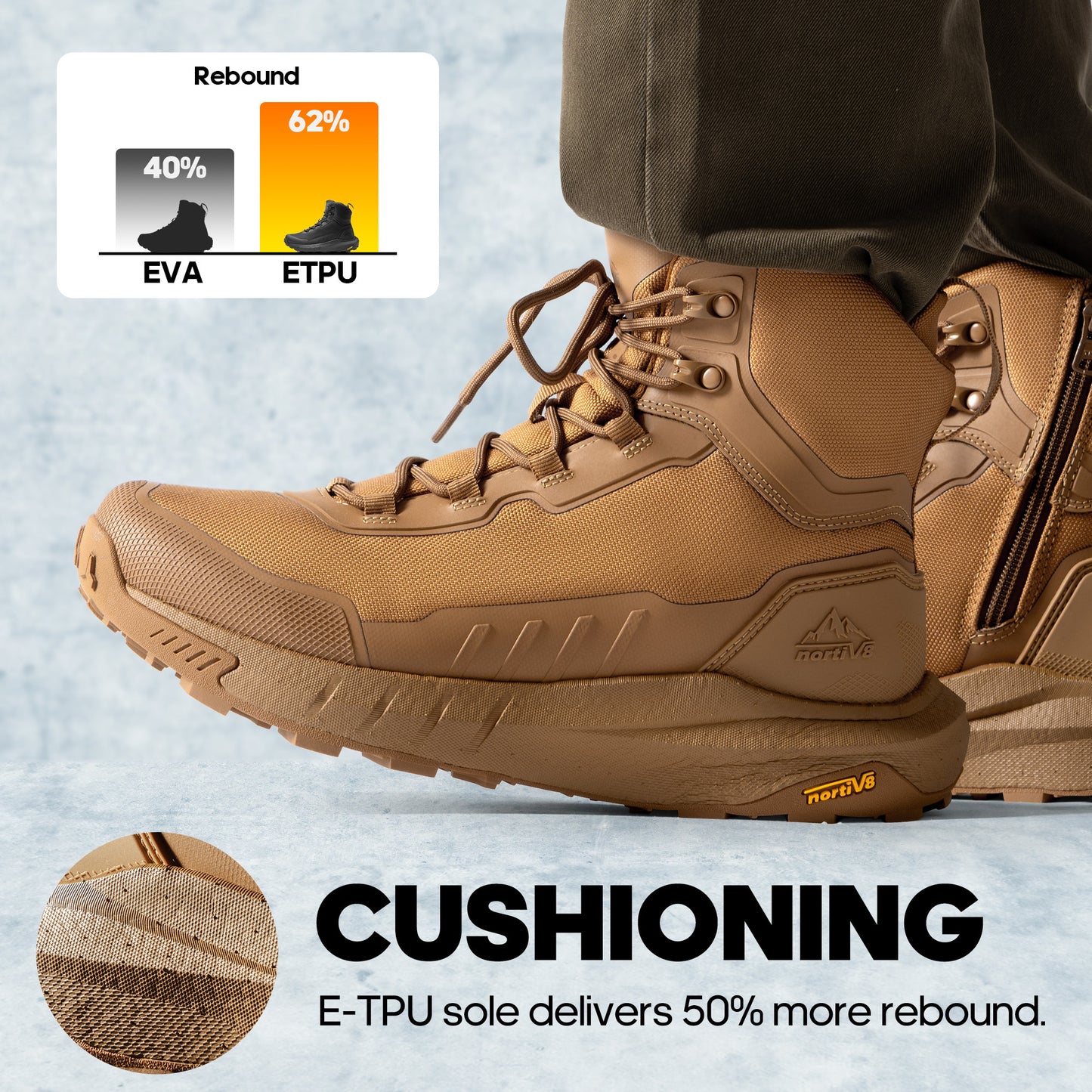 Men's Tactical Hiking Boot Lightweight Hunting Boots for Work All Day Side Zipper Motorcycle Combat Boot Arch Support 8 Inches