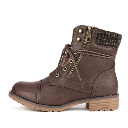 Women's Lace Up Combat boots Winter Warm Ankle Booties Short Boot
