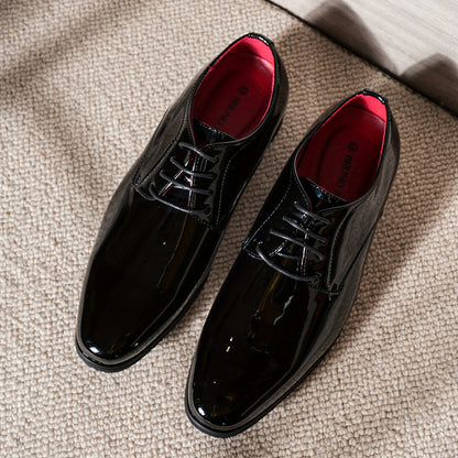 Men's Faux Patent Derby Shoes | Non-Slip Formal Lace-Ups for Wedding & Outdoor Activities