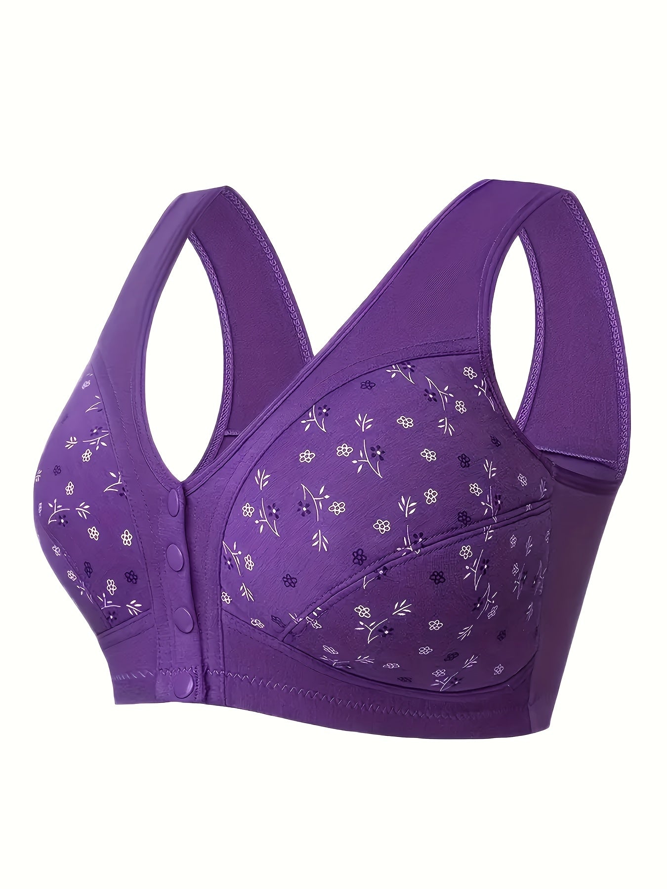 3pcs Plus Size Printed Front-Closure Bra Set Elegant Full-Cup Wire-Free Comfort Bras Women's Lingerie & Underwear Sets Everyday Bras Fashion Underwear Skin-Friendly Fabric Soft Material Padded Bras Seamless Underwear