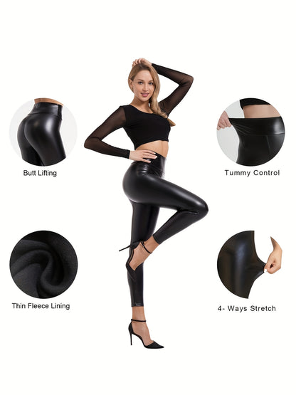 Women's High Waist Black Leggings - Stretchy, Slim Fit, Elastic Waistband, Long Length, Machine Washable, Perfect for Evening Outfits & Date Nights, High Waisted Leggings