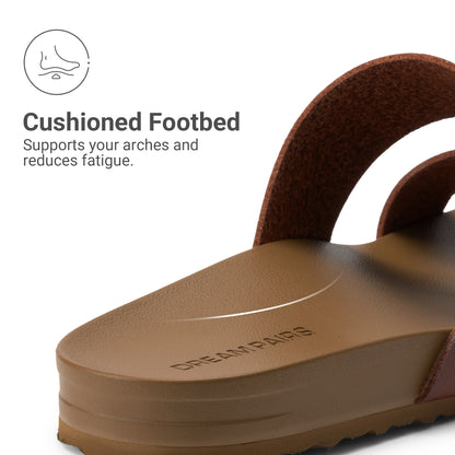 Women's Open Toe Slides Sandals Comfortable Support Footbed Two Strap Slip-on Fashion Casual Beach Vacation Lightweight Flat Sandals Summer for Women
