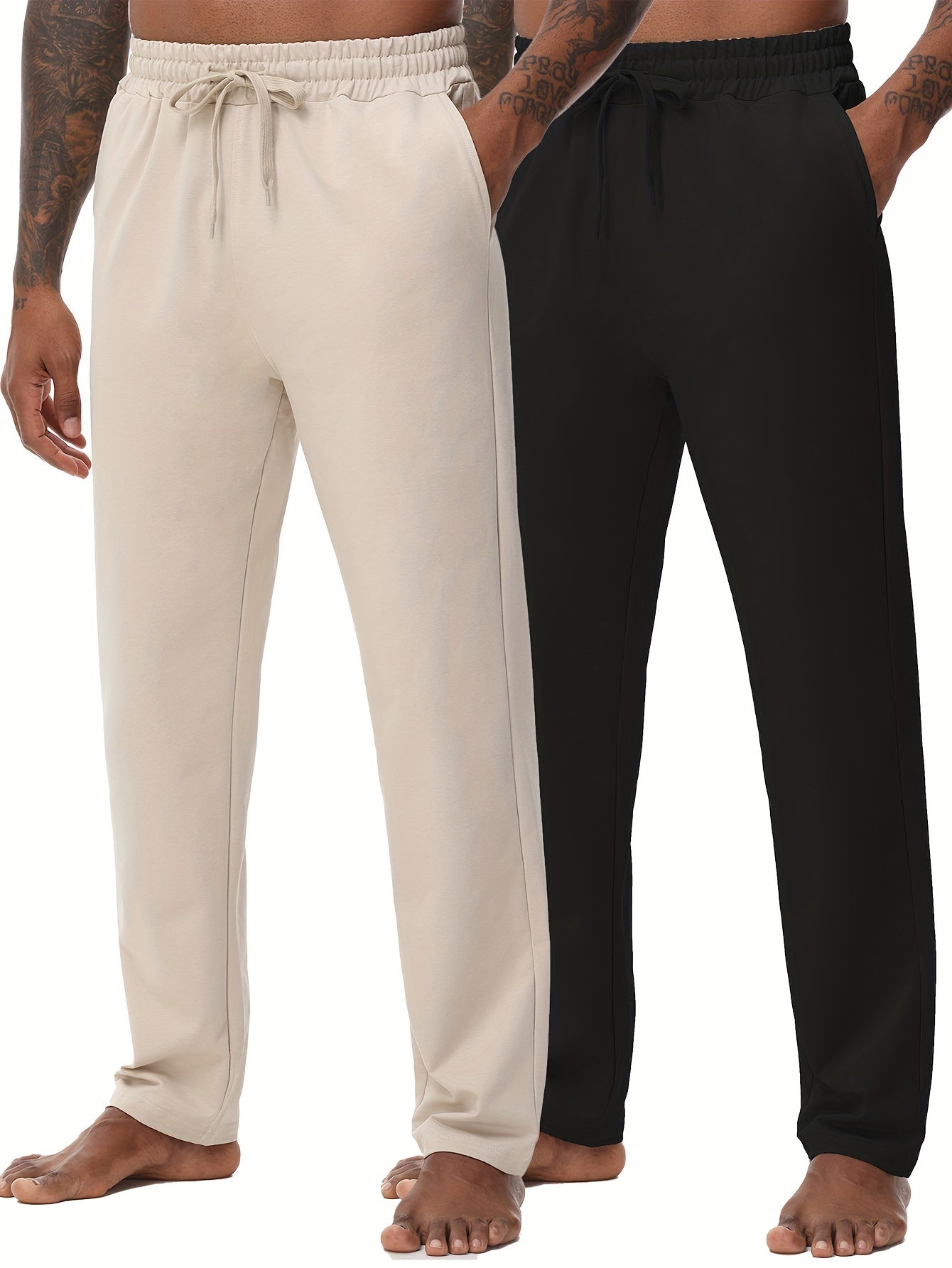 EXARUS Men'S Yoga Sweatpants Set - 2pcs, Athletic Lounge Pants with Open Bottom Straight Leg And Pockets