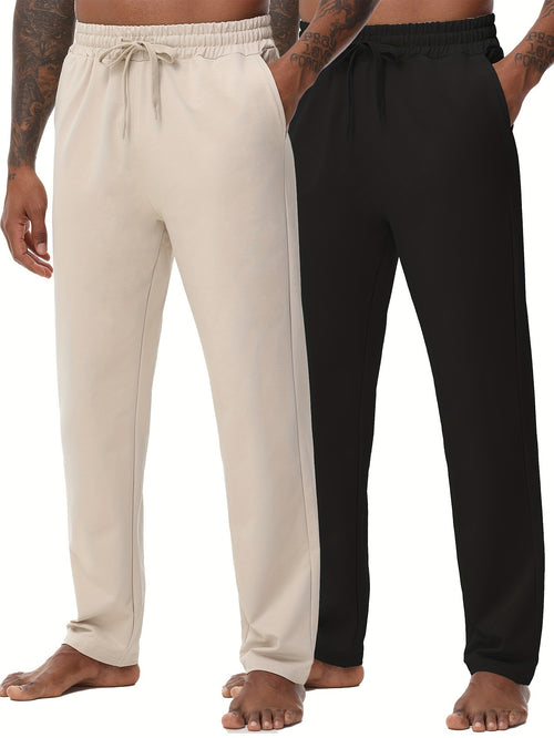EXARUS Men'S Yoga Sweatpants Set - 2pcs, Athletic Lounge Pants with Open Bottom Straight Leg And Pockets