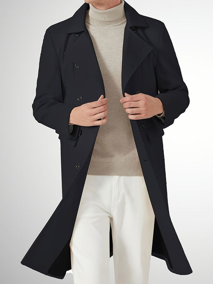 Men's Notch Lapel Long Trench Coat - Casual Insulated Winter Peacoat Classic Double Breasted Overcoat Solid Winter Coat -  Wool Blend - For Men - Suitable for Winter - Perfect Gift for Men