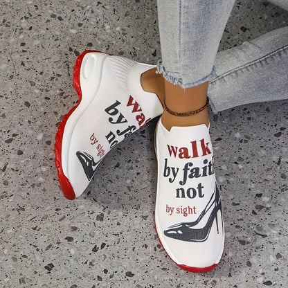 Women's Knitted Printed Air-Cushioned Casual Sports Shoes, Women Shoes, Sneakers