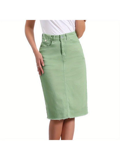 Women's Casual Jean Skirt High Waist Back Slit Stretch Denim Skirts