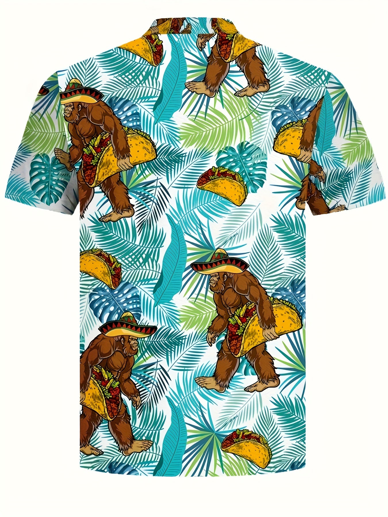 Men's Hawaiian print short-sleeved shirt, beach party button style, tropical beach vibe, unique print, classic collar, casual button- shirt, for daily commuting wear, printed shirt, for holiday shopping, as a gift, Halloween costume
