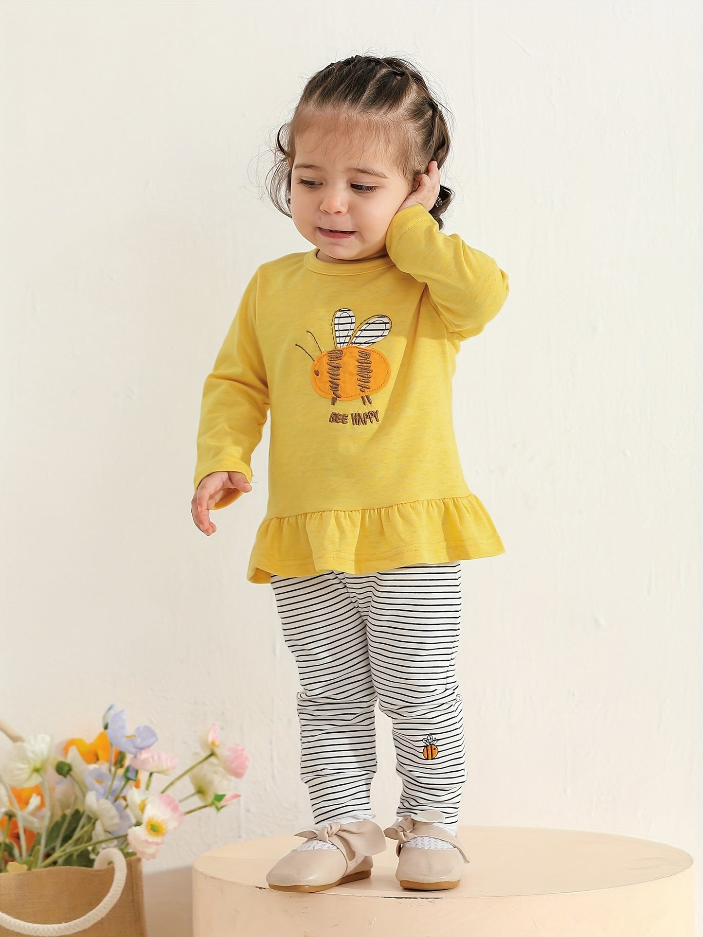 Kukitty Baby Girl Clothes Toddler Infant 2pcs Long Sleeve Cartoon Pattern Tops Pants Outfits Set, for Outdoor