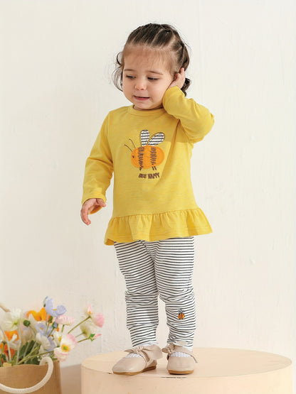 Kukitty Baby Girl Clothes Toddler Infant 2pcs Long Sleeve Cartoon Pattern Tops Pants Outfits Set, for Outdoor