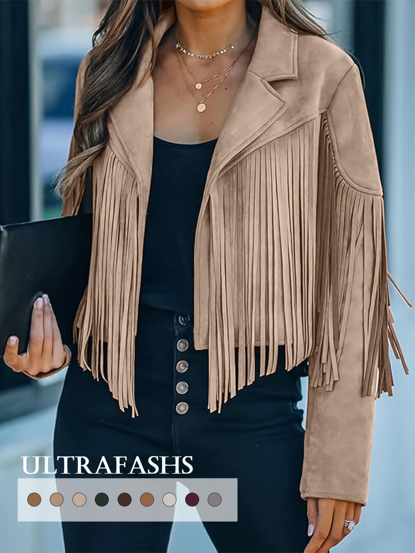 Faux Jacket Women Tassel Motorcycle Fringe Cropped Coats 2026 Spring Western Outfit Trendy Fall Long Sleeve Cowgirl Outfits Cardigan Jackets
