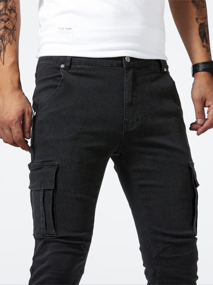 Slim Fit Multi Pocket Jeans, Men's Casual Street Style High Stretch Denim Pants for All Seasons Outdoor