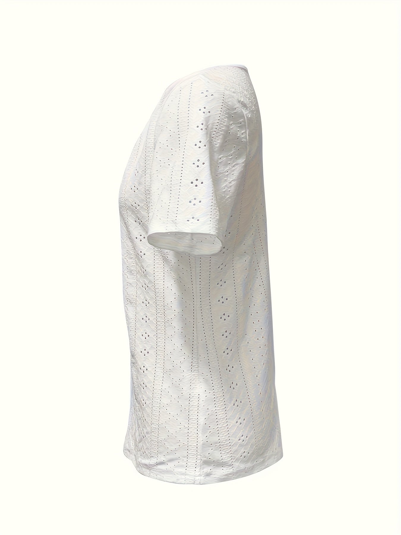 Short-Sleeved T-Shirt for Women with Button Embellishments, Featuring a Stylish Solid Color V-Neck, Made from Breathable with High Elasticity, And a Semi-Transparent Jacquard Design, Perfect for Spring And Summer