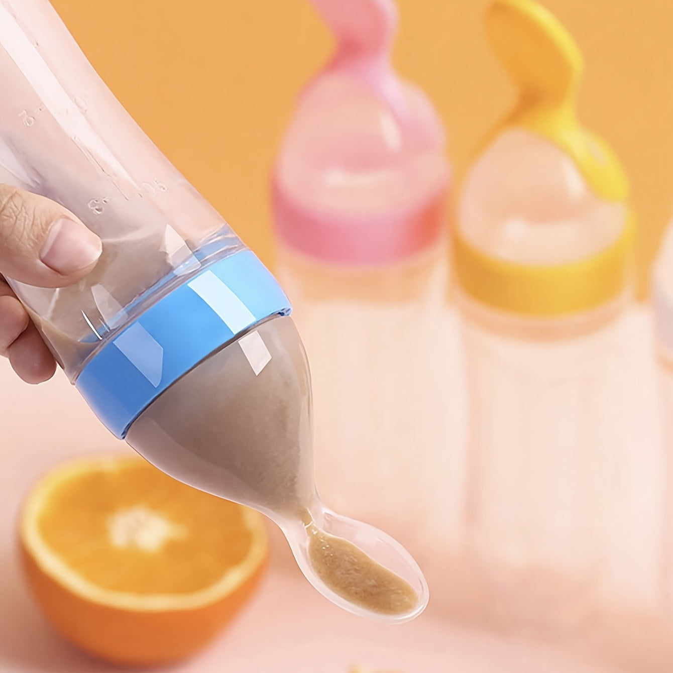 7pcs/Set Baby Feeding Set: 2pcs Silicone Feeding Bottle with Spoon, Squeeze Baby Food Dispensing Feeder, 2pcs Fresh Food Feeder Pacifier, 3-Size Nipples, Toddler Feeding Bottle Set