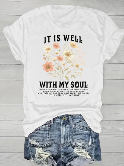 Plus Size, European American Fashion Floral Print T-shirt Women's Clothing