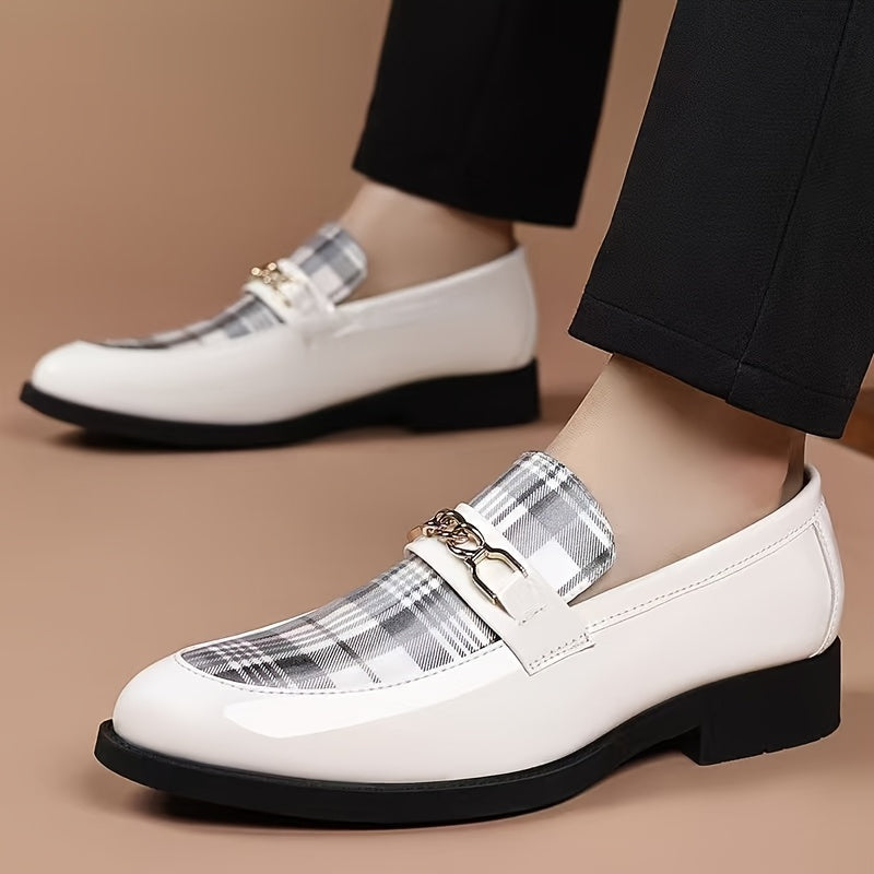 Men's Plus Size Non-Slip Slip-On Loafer Shoes -  Plaid & Low-Top Dress Footwear with Toe for Weddings, Business Meetings, Parties - All-Season British Style Casual (for right & left foot)